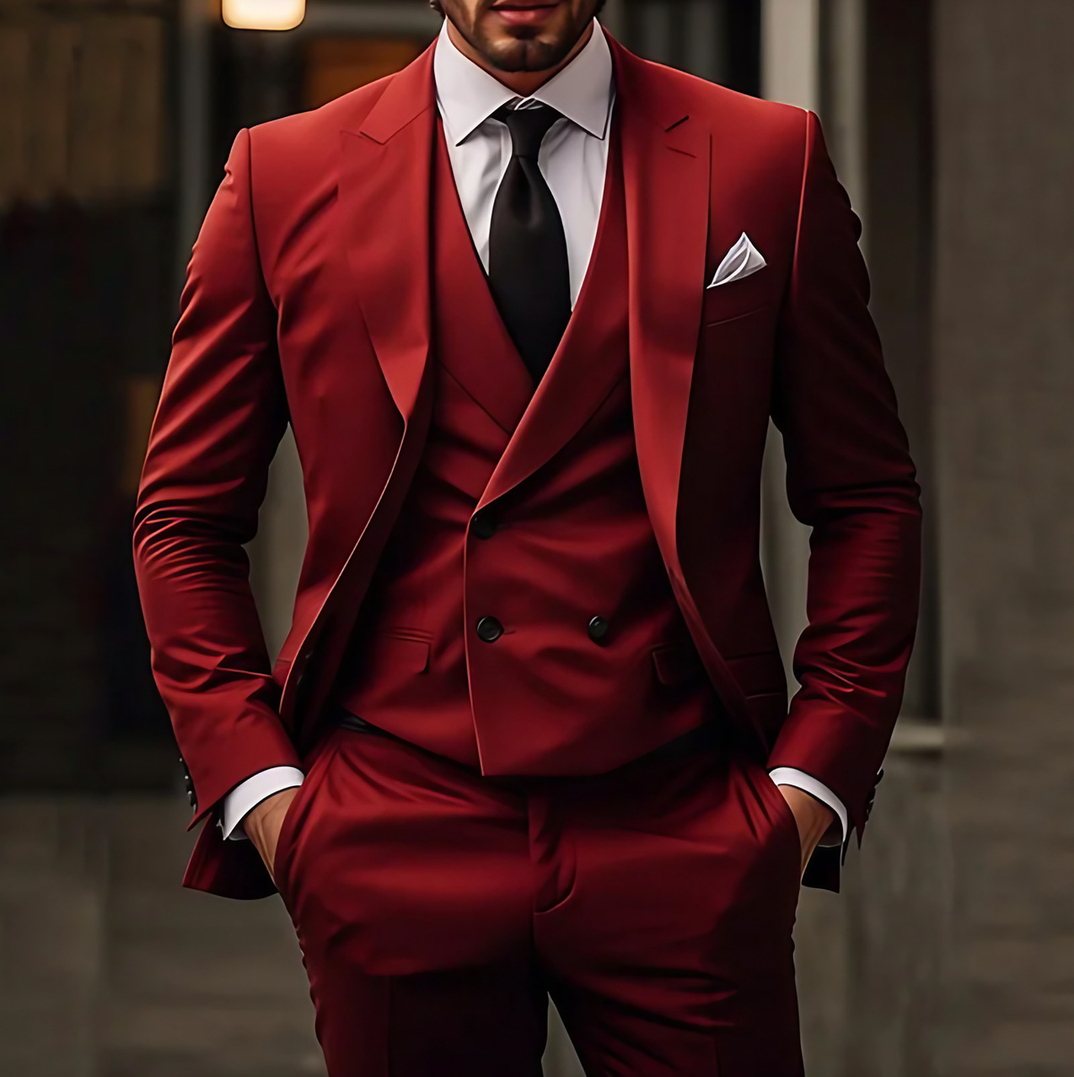 Costume trois pièces homme pour mariage, veste, gilet et pantalon, rouge