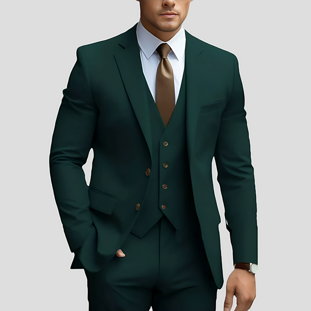 Costume trois pièces homme coupe slim, treize coloris, vert foncé