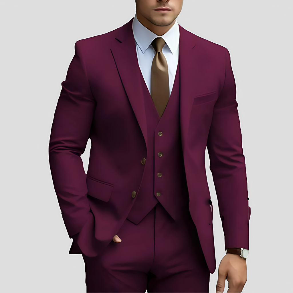 Costume trois pièces homme coupe slim, treize coloris, bordeaux