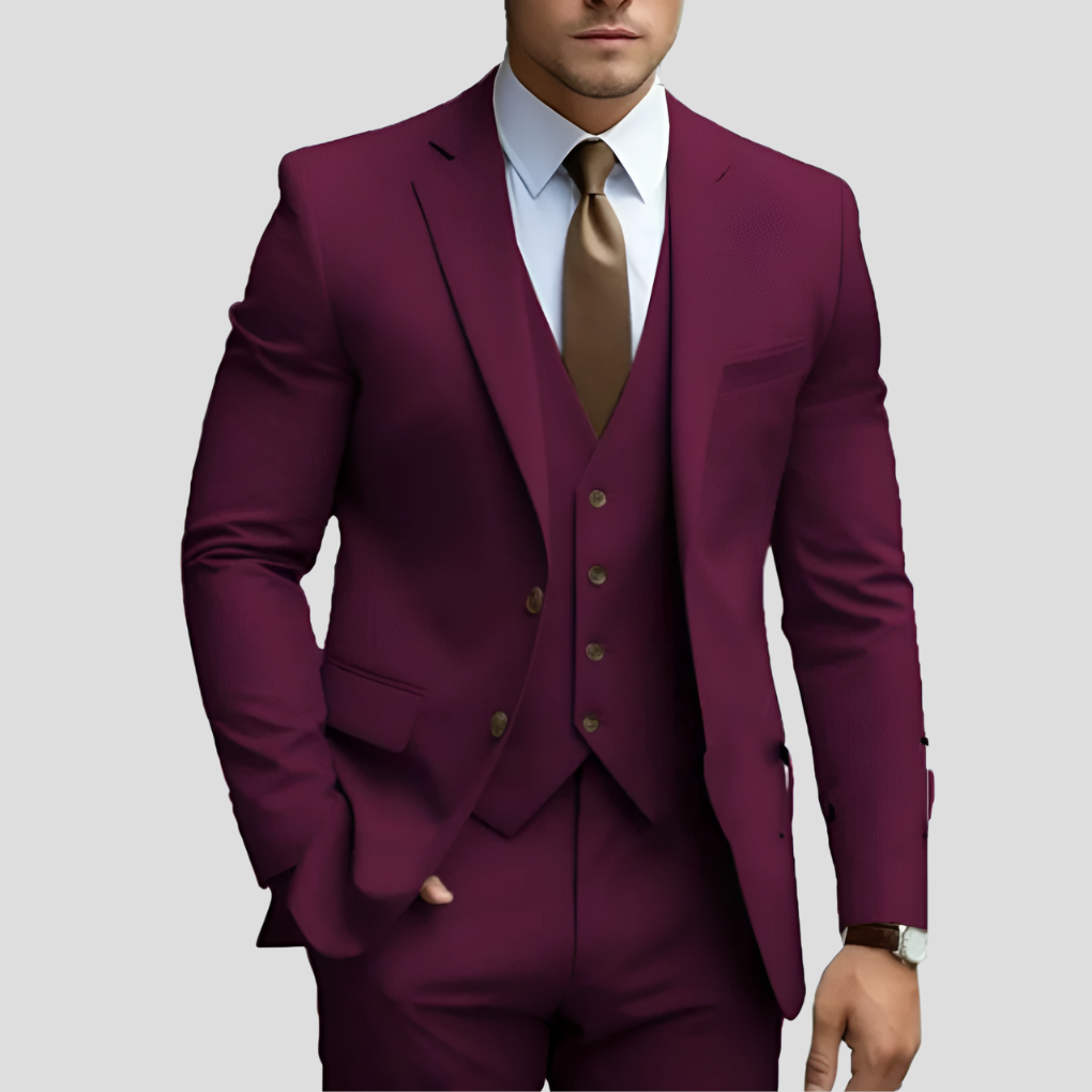 Costume trois pièces homme coupe slim, treize coloris, bordeaux