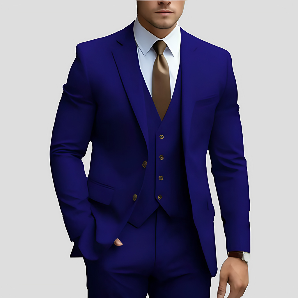 Costume trois pièces homme coupe slim, treize coloris, bleu