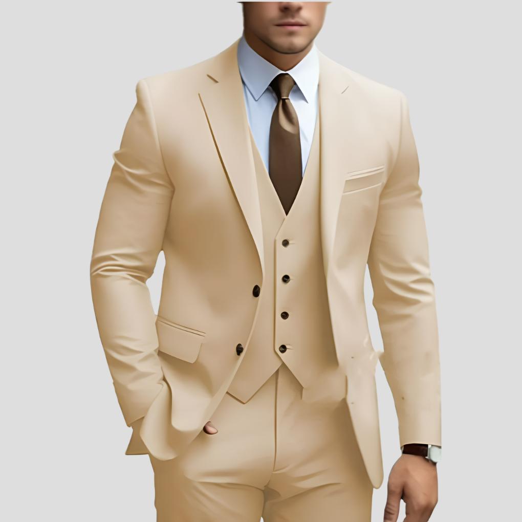 Costume trois pièces homme coupe slim, treize coloris, beige