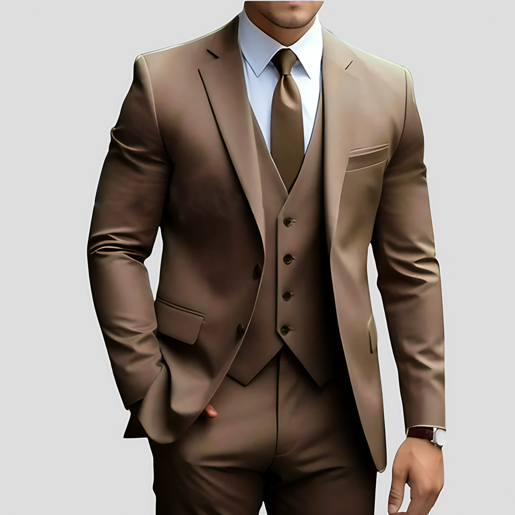 Costume trois pièces homme coupe slim, treize coloris, marron 2