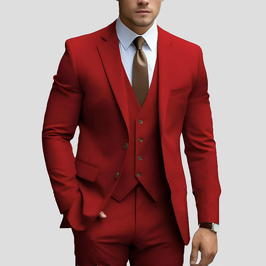Costume trois pièces homme coupe slim, treize coloris, rouge