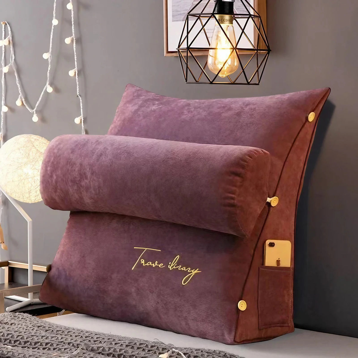 Coussin dossier en forme de coin avec poches, huit coloris
