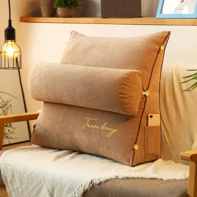 Coussin dossier en forme de coin avec poches, huit coloris, marron
