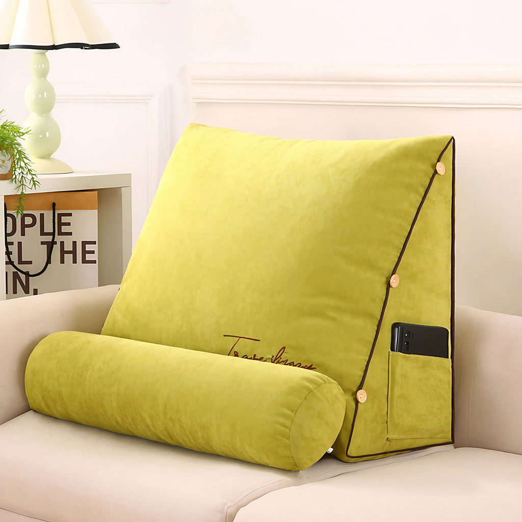 Coussin dossier en forme de coin avec poches, huit coloris, vert