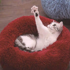 Coussin rond pour chat, rembourrage moelleux, de 40 à 100 cm, bordeaux