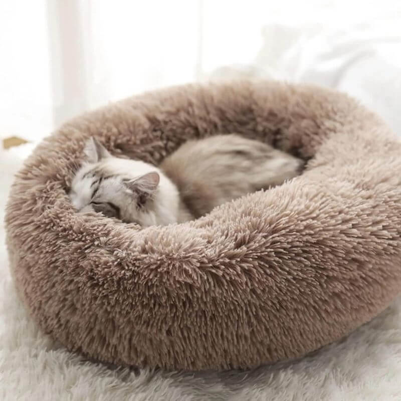 Coussin rond pour chat, rembourrage moelleux, de 40 à 100 cm, taupe