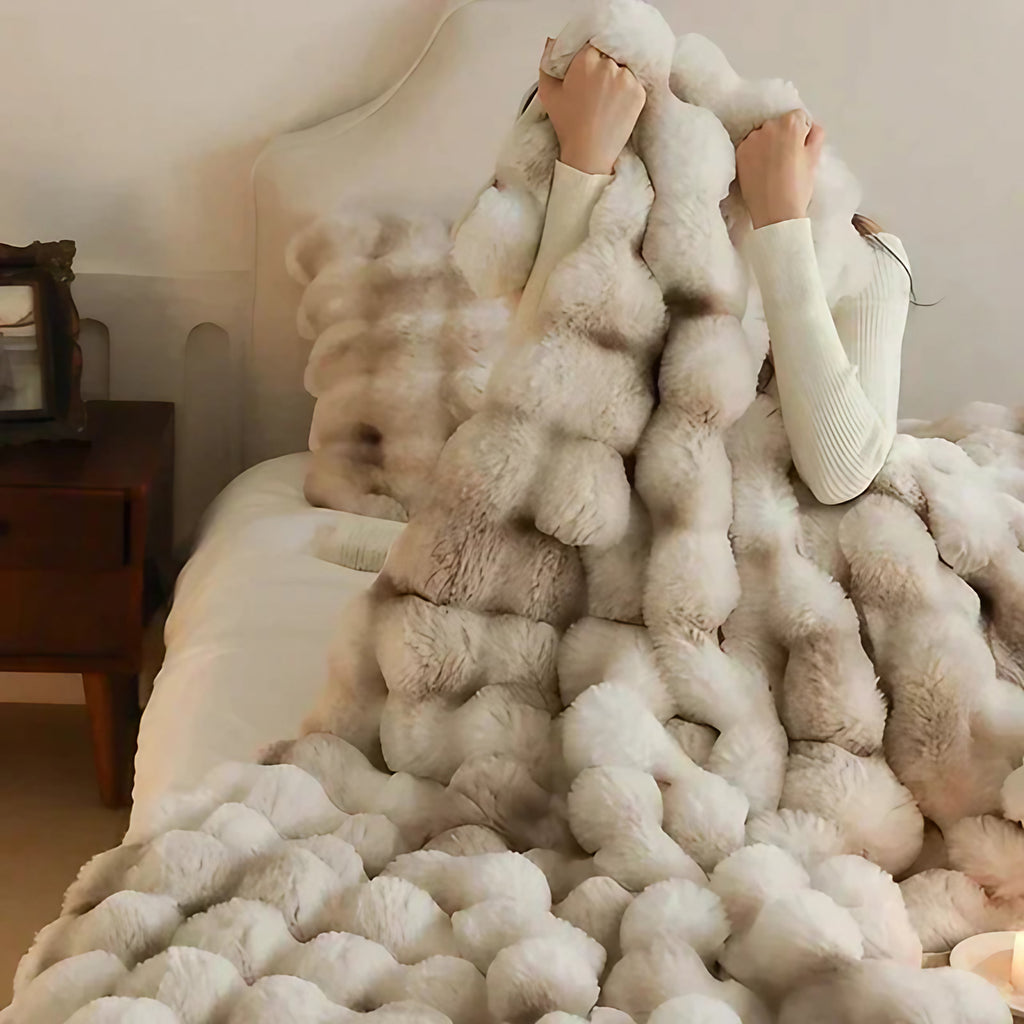 Plaid en fausse fourrure, lavable en machine, blanc ou beige crème, beige crème