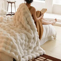 Plaid en fausse fourrure, lavable en machine, blanc ou beige crème, blanc