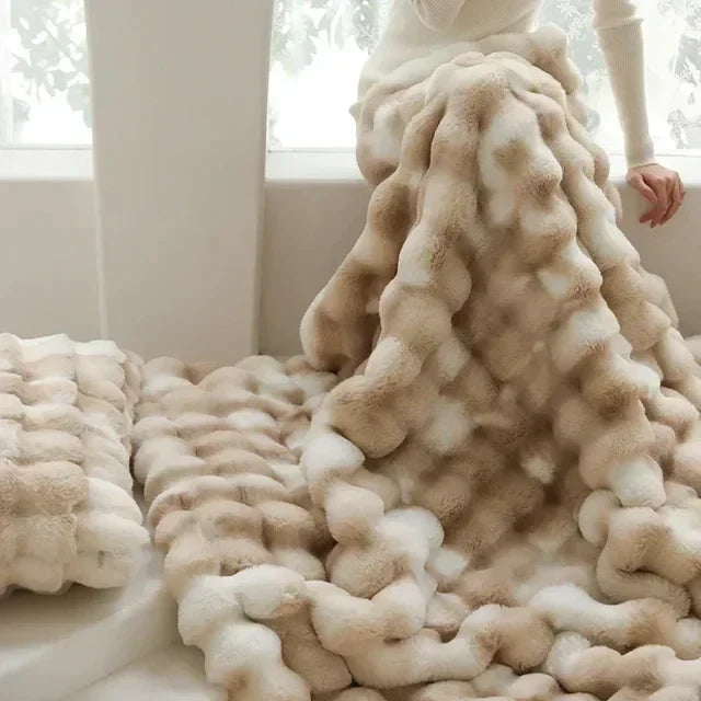 Plaid en fausse fourrure, lavable en machine, blanc ou beige crème