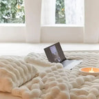Plaid en fausse fourrure, lavable en machine, blanc ou beige crème
