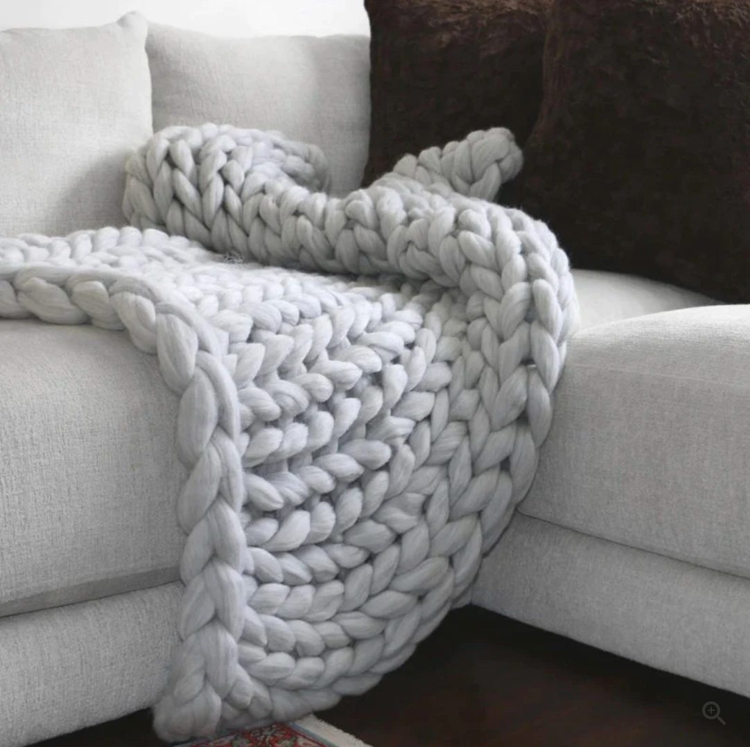 Couverture tricotée en laine mérinos, dix formats, quatre coloris, gris clair