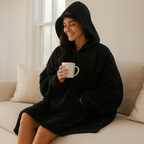 Couverture à capuche femme en polaire, poche ventrale, noir