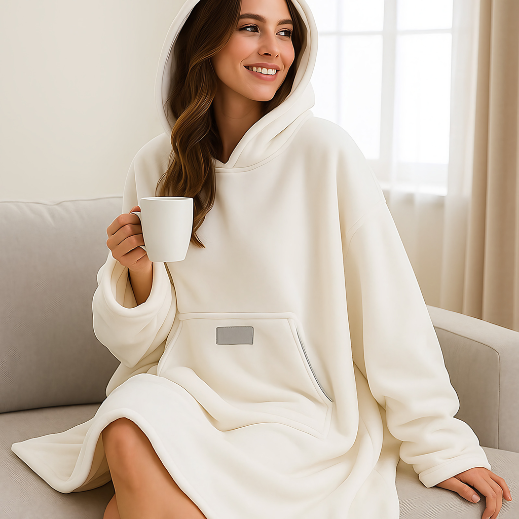 Couverture à capuche femme en polaire, poche ventrale, blanc