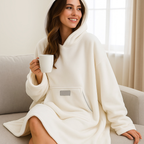 Couverture à capuche femme en polaire, poche ventrale, blanc