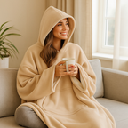 Couverture à capuche femme en polaire, poche ventrale, abricot