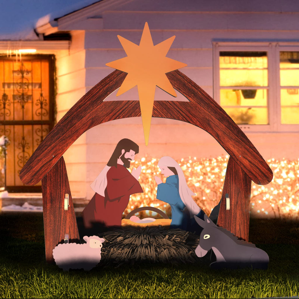 Crèche de Noël d'extérieur en PVC, silhouette lumineuse, multicolore