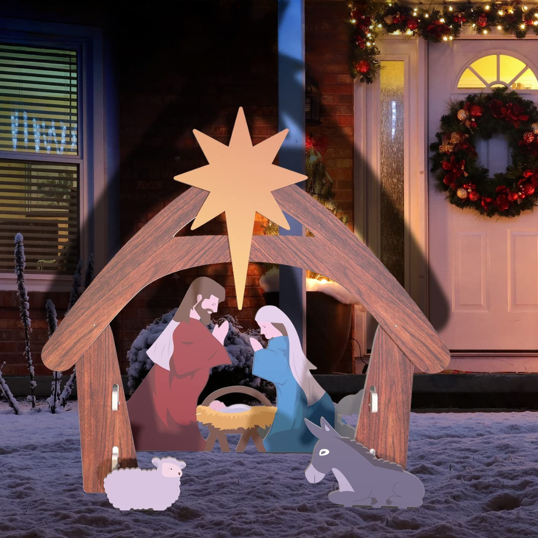 Crèche de Noël d'extérieur en PVC, silhouette lumineuse