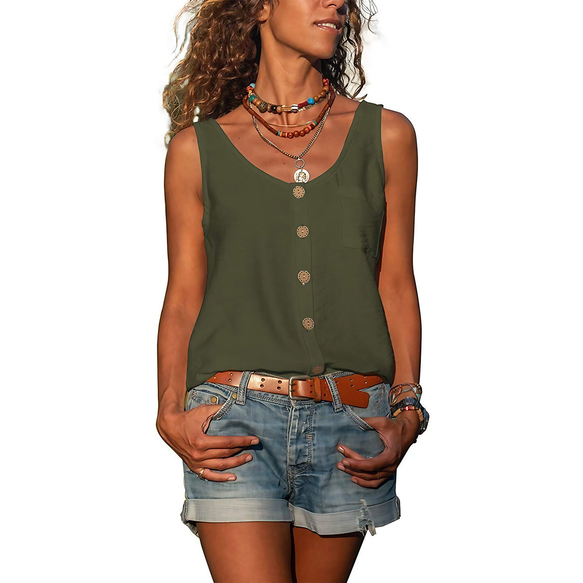 Débardeur femme chic, sept coloris, du S au 3XL, vert armée