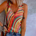 Débardeur femme à rayures multicolores, col V, sans manches, multicolore