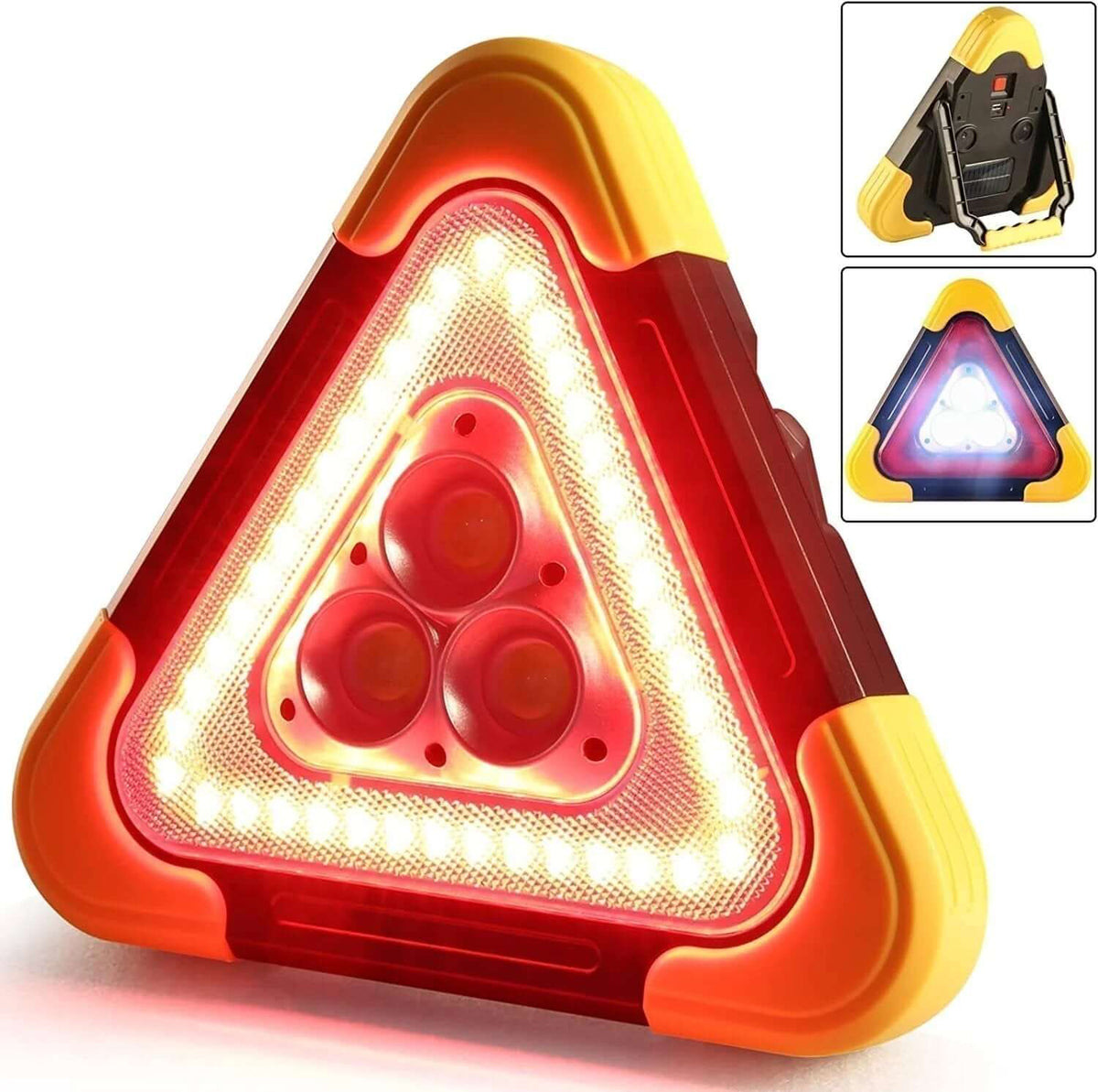 Lampe d'urgence solaire LED avec triangle rouge et sortie USB