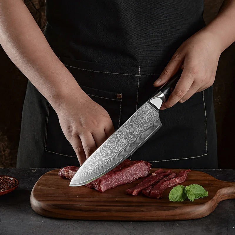 Couteau de chef japonais 8 pouces, lame Damas VG10, manche bois