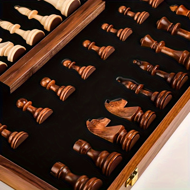 Jeu d'échecs en bois massif, avec deux dames supplémentaires