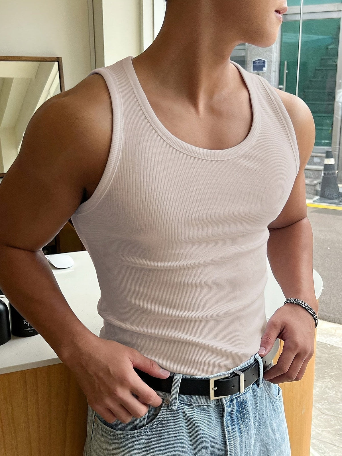 Débardeur homme coupe slim, cinq coloris, du S au 5XL, abricot