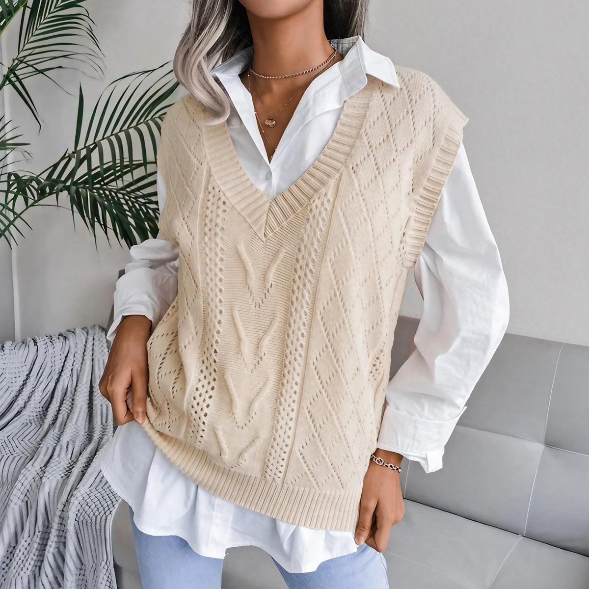 Débardeur femme col V sans manches, trois coloris, du XS au XL