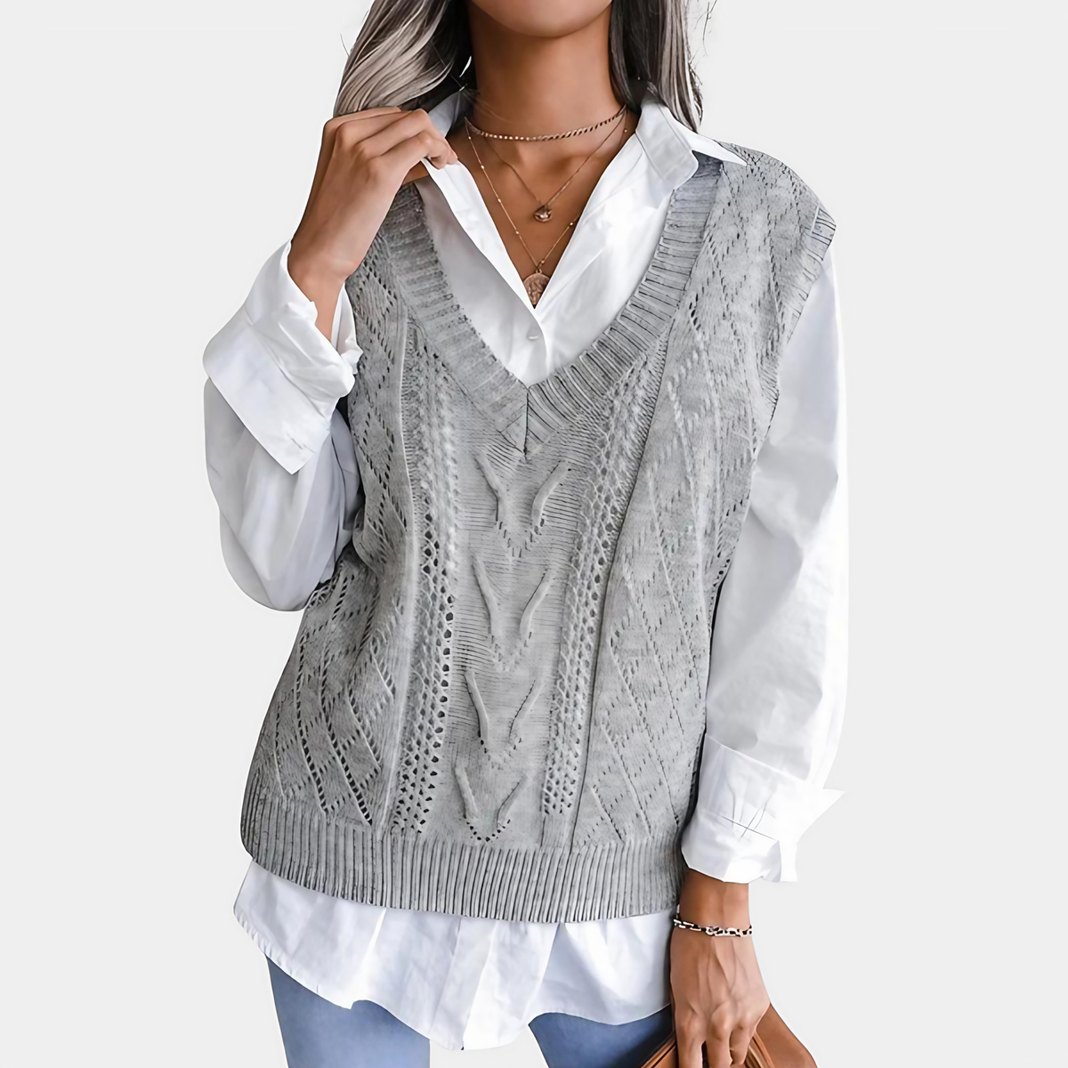 Débardeur femme col V sans manches, trois coloris, du XS au XL, gris
