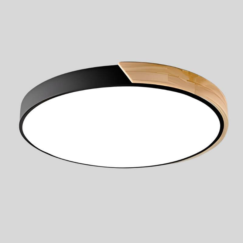Plafonnier LED rond style scandinave, finition bois en option, noir