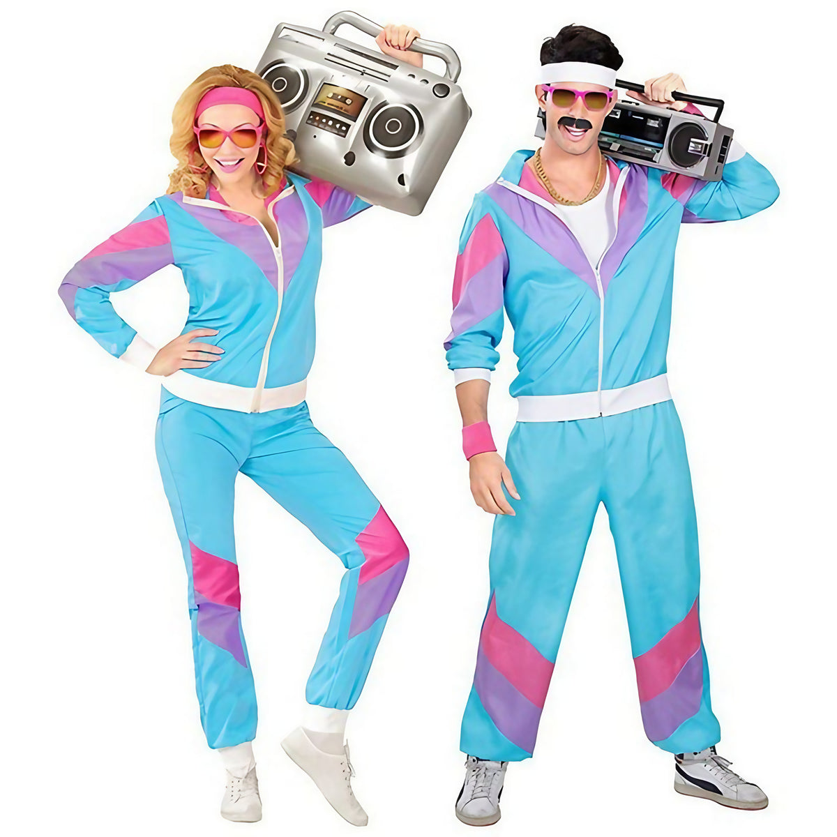 Déguisement années 80 pour soirée disco, homme et femme, S au 2XL, bleu ciel