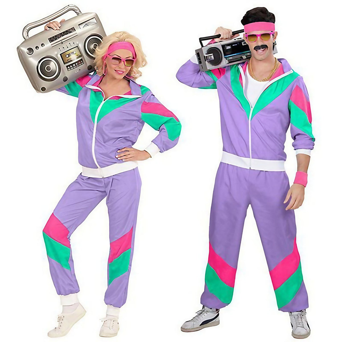 Déguisement années 80 pour soirée disco, homme et femme, S au 2XL, violet