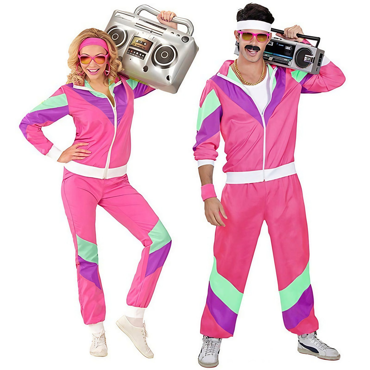 Déguisement années 80 pour soirée disco, homme et femme, S au 2XL, rose
