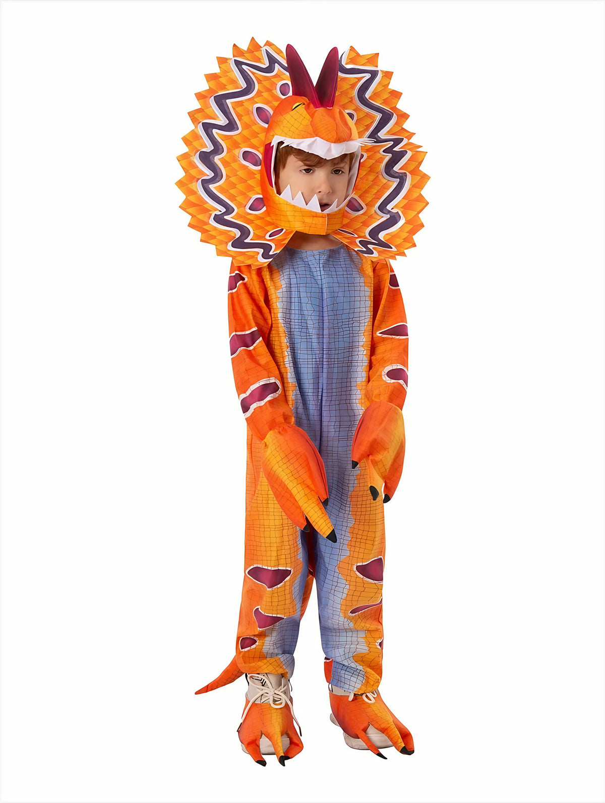 Déguisement dinosaure enfant, onze coloris, du S au XL, orange