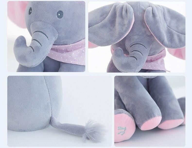 Peluche éléphant musicale pour bébé, oreilles mobiles, 30 cm