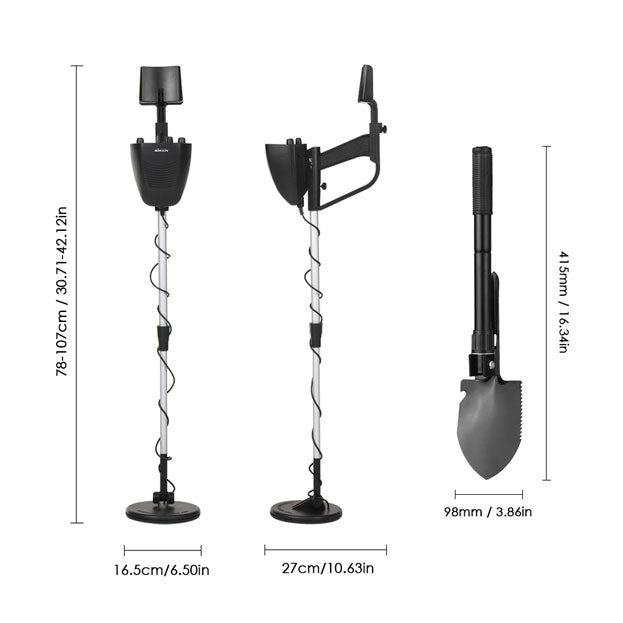 Détecteur de métaux en kit avec casque et pointeur, bobine étanche