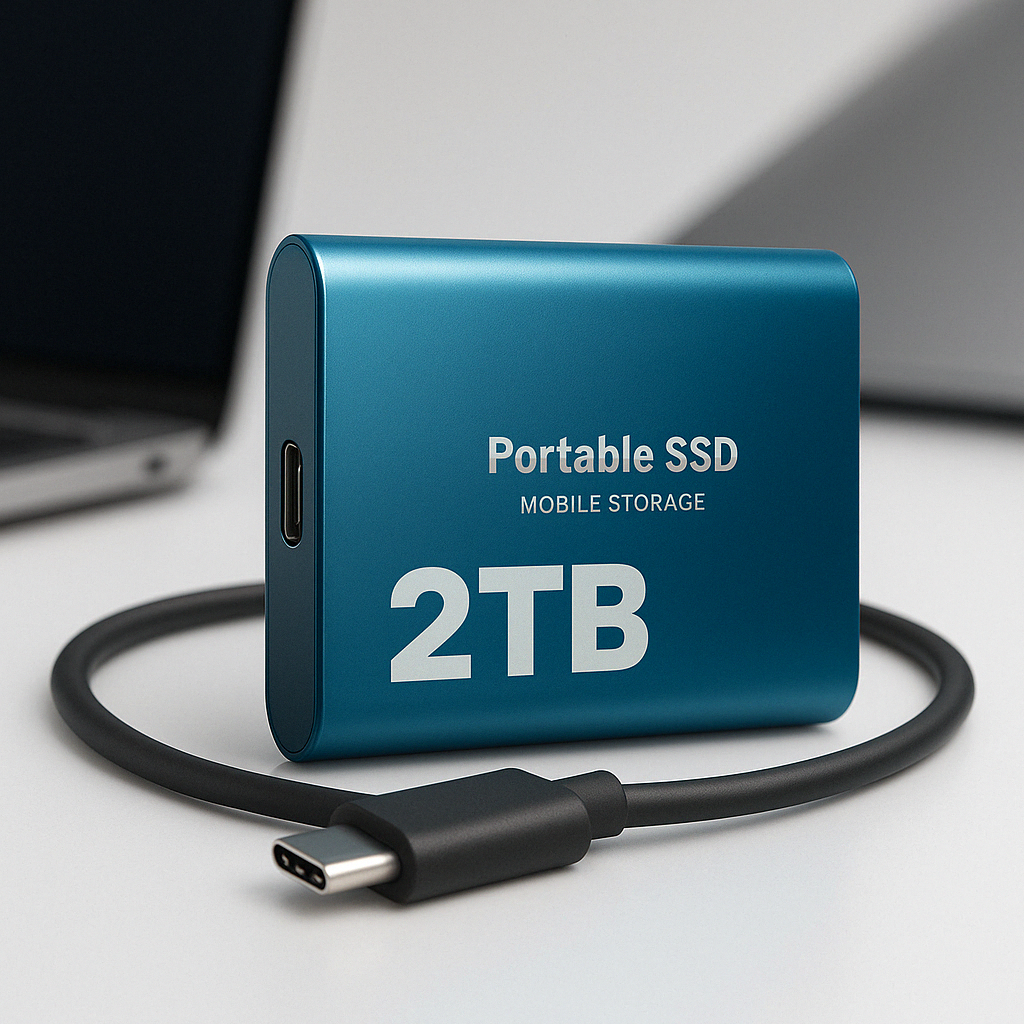 SSD externe portable 2 To, port USB-C, noir, bleu ou rouge, bleu