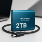 SSD externe portable 2 To, port USB-C, noir, bleu ou rouge, bleu
