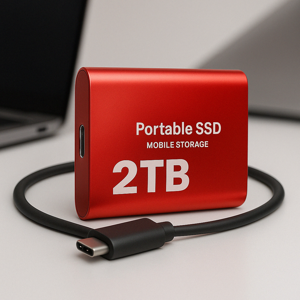 SSD externe portable 2 To, port USB-C, noir, bleu ou rouge, rouge