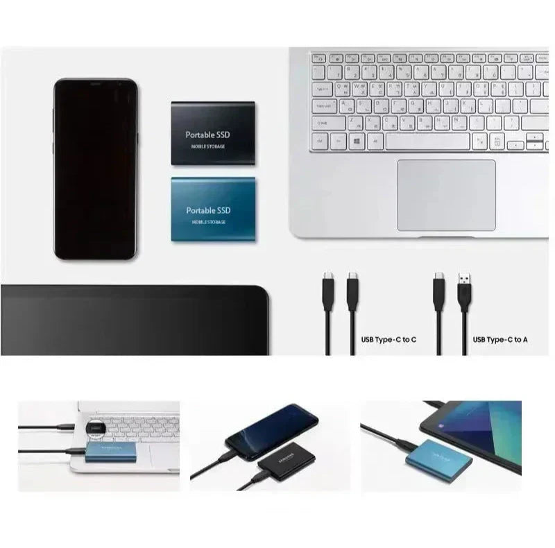 SSD externe portable 2 To, port USB-C, noir, bleu ou rouge