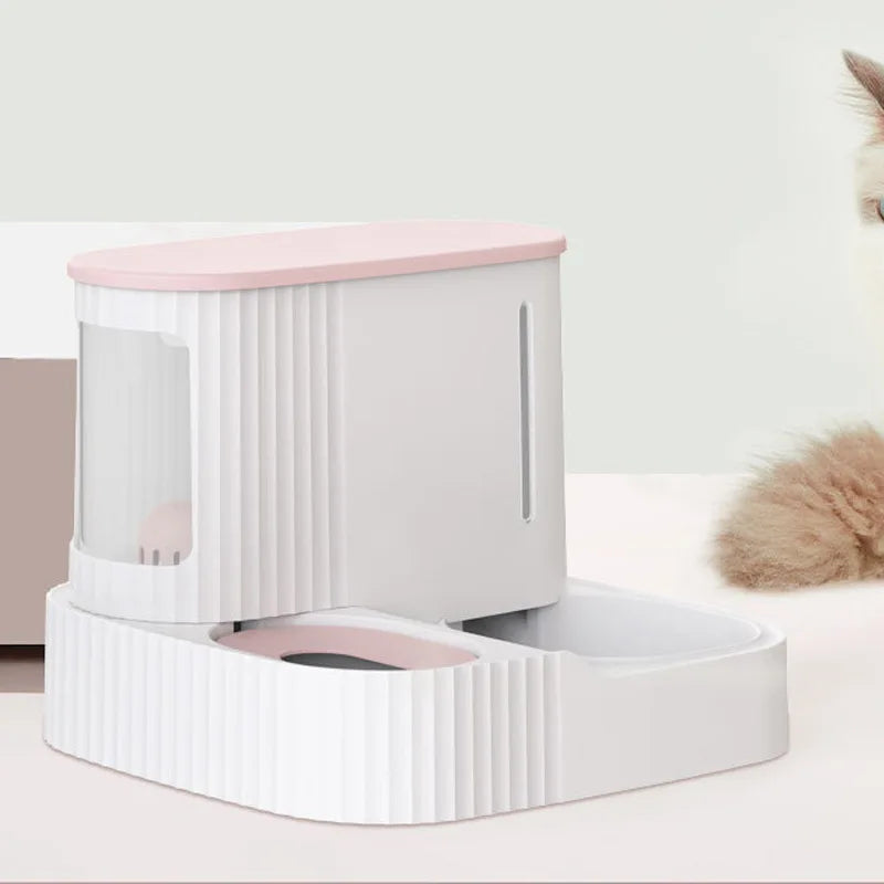 Distributeur d'eau et de croquettes 2 en 1 pour chat et chien, rose