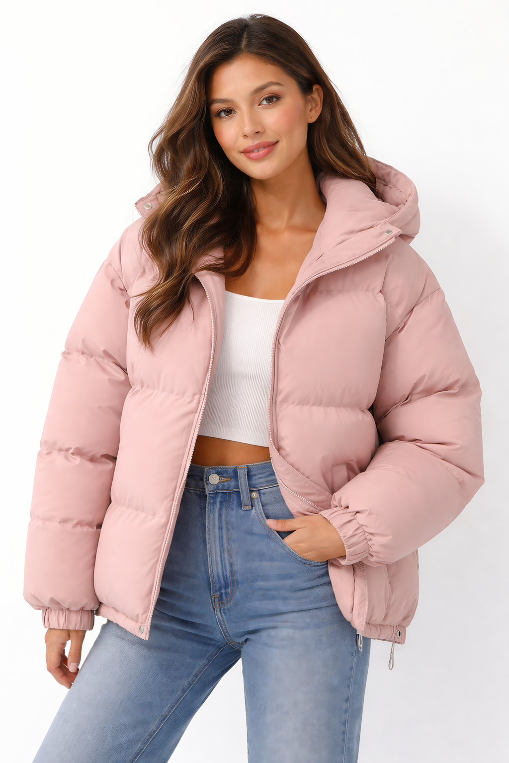 Doudoune légère à capuche femme, huit coloris, du XS au 3XL, rose