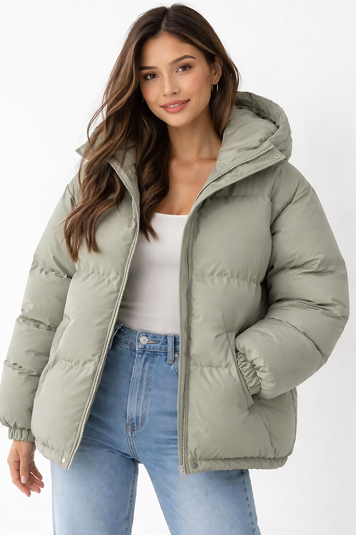 Doudoune légère à capuche femme, huit coloris, du XS au 3XL, gris