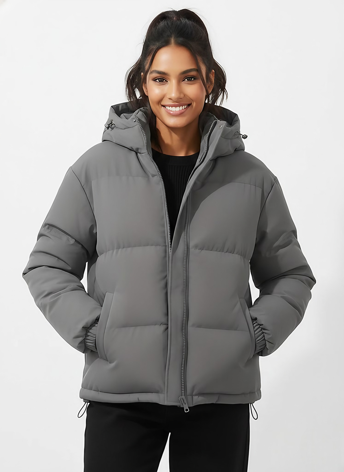 Doudoune légère à capuche femme, huit coloris, du XS au 3XL, gris foncé