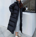 Doudoune longue femme oversize à capuche, noire ou blanche, noir