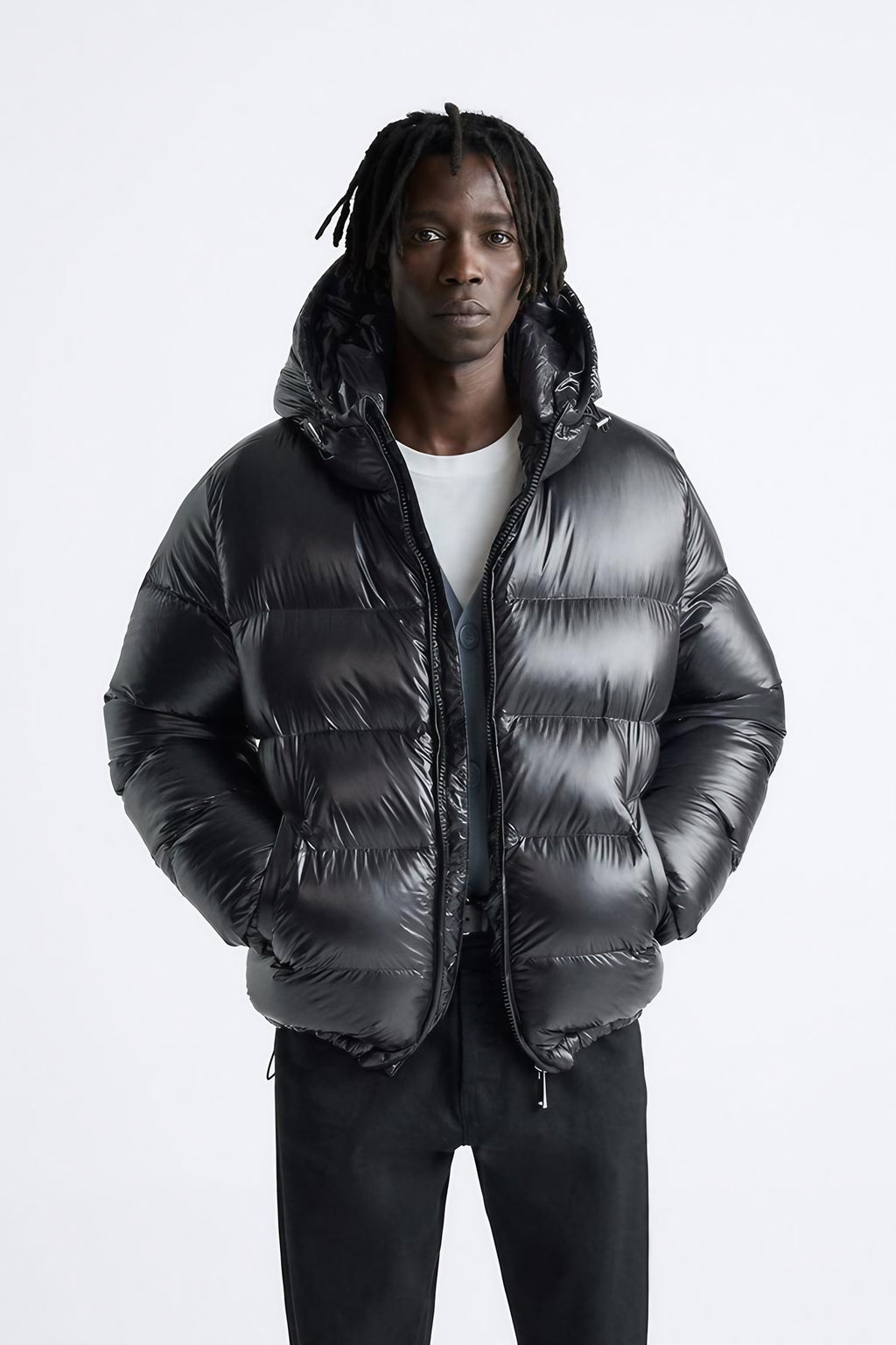 Doudoune homme coupe ajustée à poches zippées, noir ou vert, noir