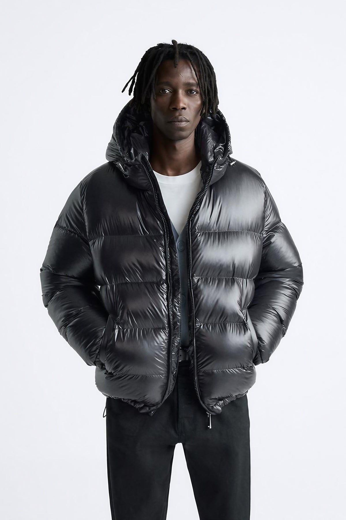 Doudoune homme coupe ajustée à poches zippées, noir ou vert, noir